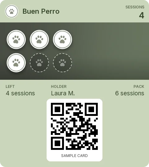 Sample card: 6-session pack from Buen Perro