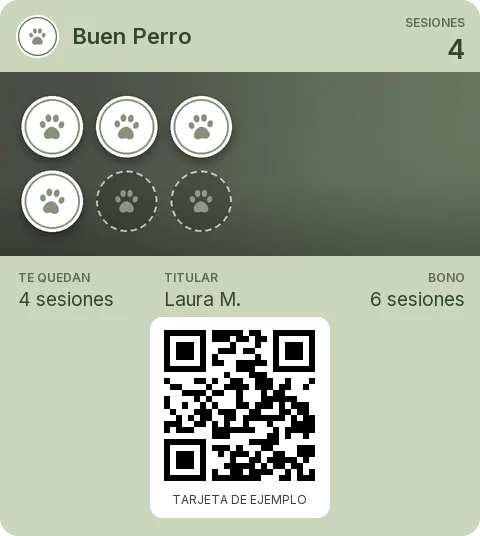 Tarjeta de ejemplo: Bono de 6 sesiones de Buen Perro