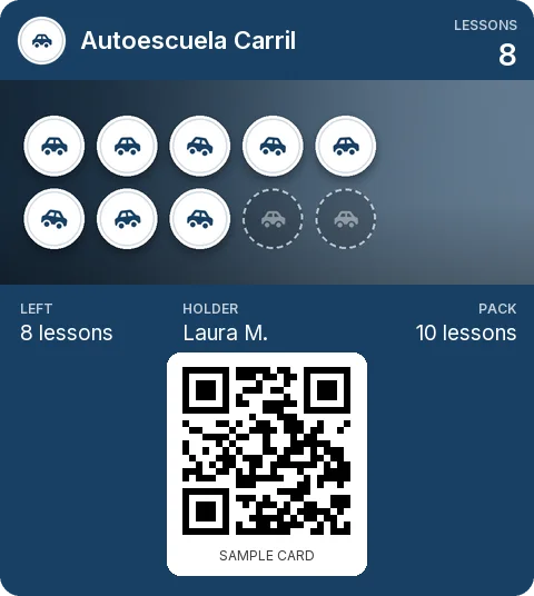 Sample card: 10-lesson pack from Autoescuela Carril