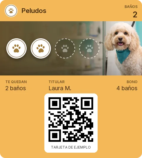 Tarjeta de ejemplo: Bono de 4 baños de Peludos