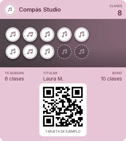 Tarjeta de ejemplo: Bono de 10 clases de Compás Studio