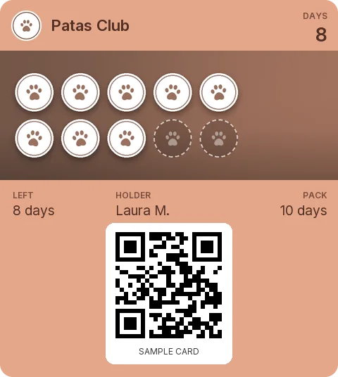 Sample card: 10-day pack from Patas Club