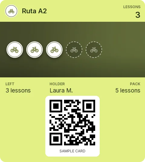 Sample card: 5-lesson pack from Ruta A2