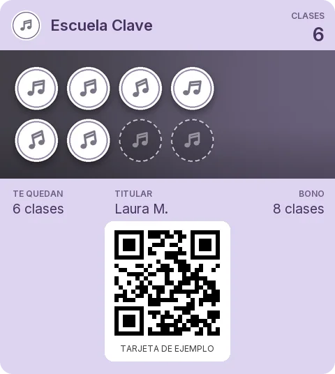 Tarjeta de ejemplo: Bono de 8 clases de Escuela Clave