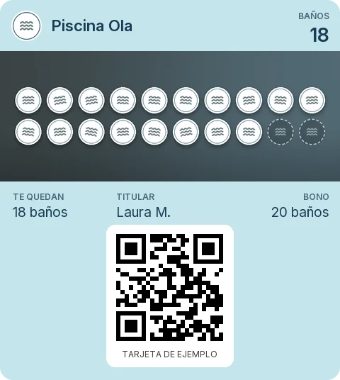 Tarjeta de ejemplo: Bono de 20 baños de Piscina Ola