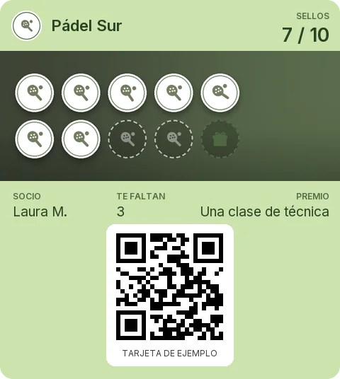 Tarjeta de ejemplo: Tarjeta de socio de Pádel Sur