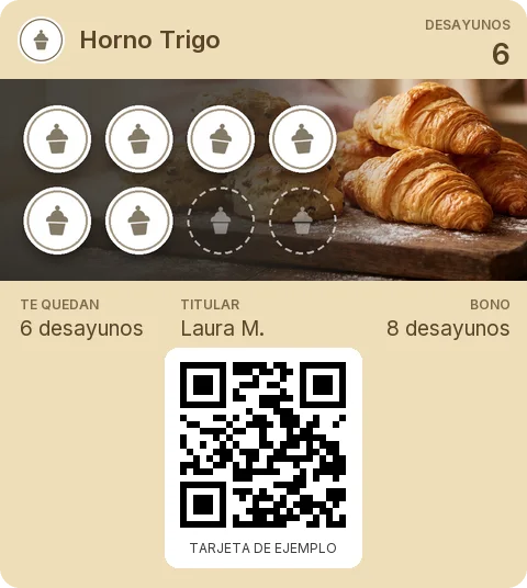 Tarjeta de ejemplo: Bono de 8 desayunos de Horno Trigo