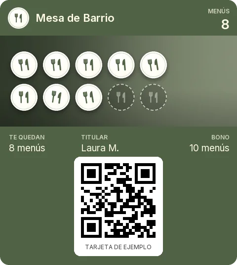 Tarjeta de ejemplo: Bono de 10 menús de Mesa de Barrio