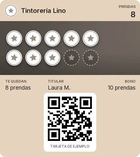 Tarjeta de ejemplo: Bono de 10 prendas de Tintorería Lino