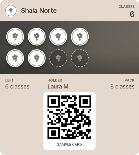 Sample card: 8-class pack from Shala Norte